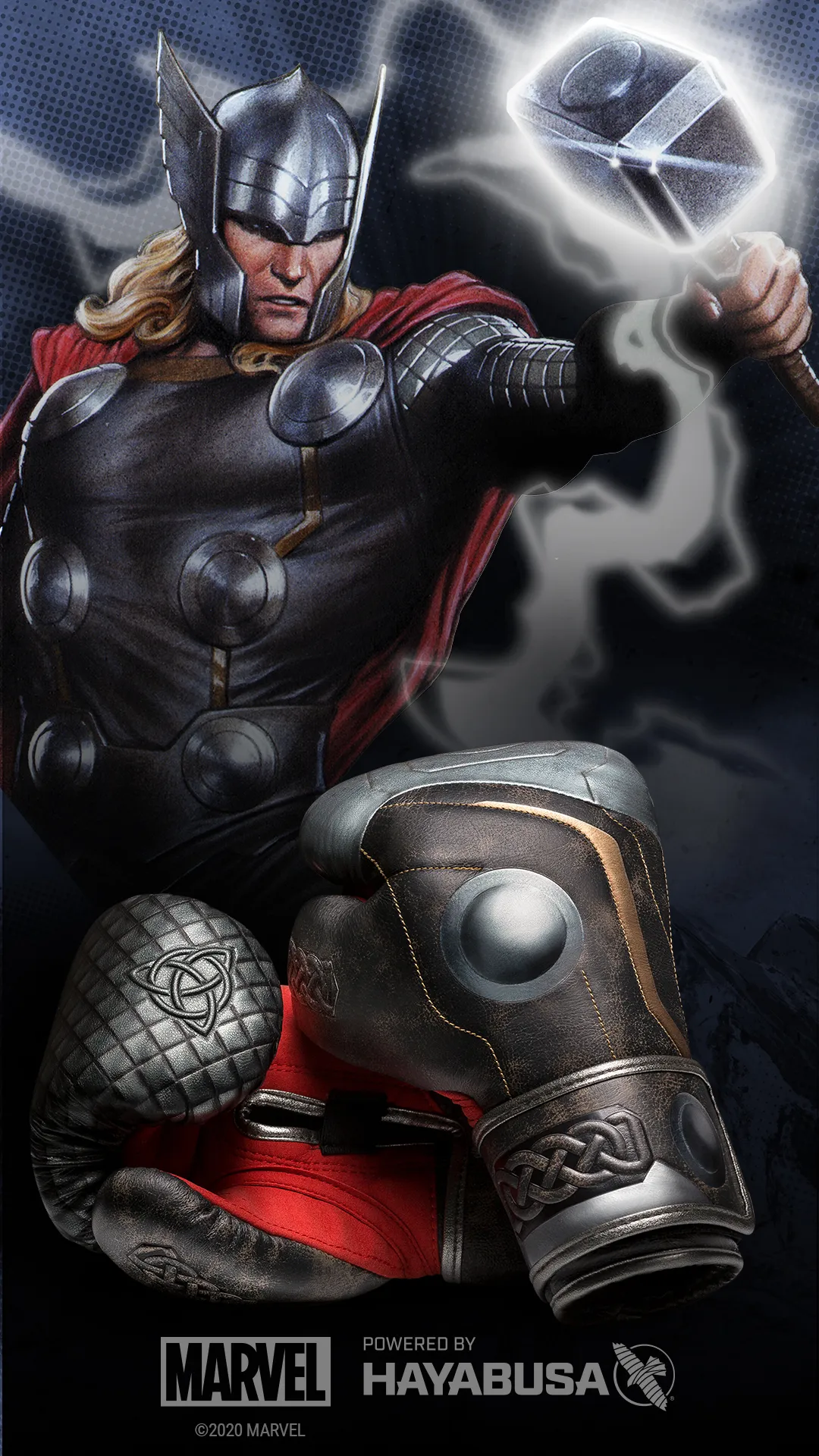 Thor campaign illustration with training gloves and hammer emblem