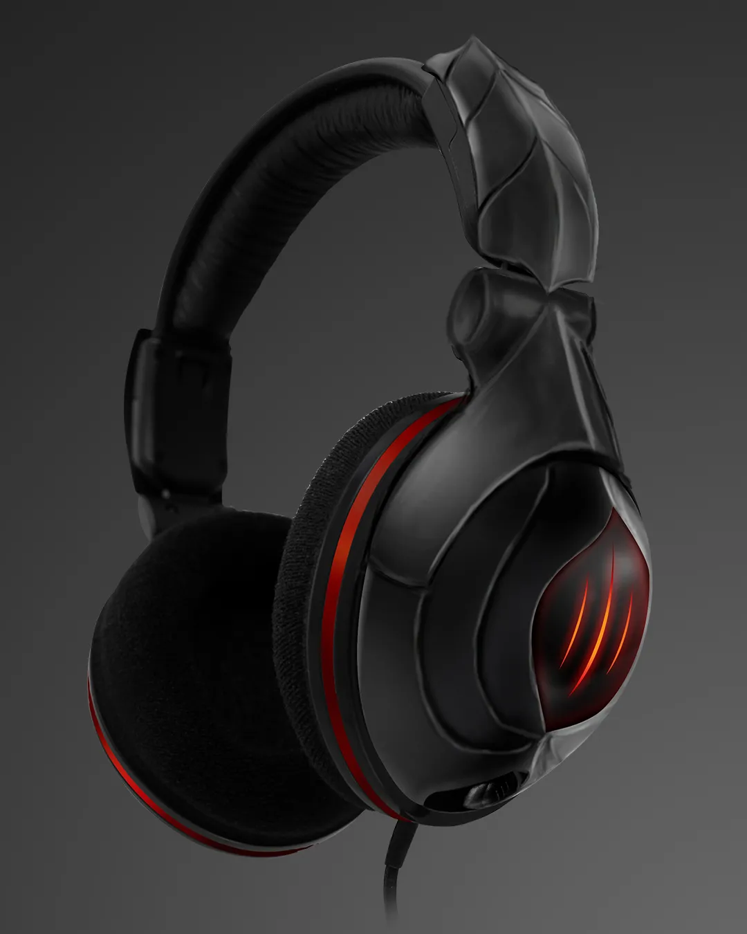 Diablo III headset, angled, with a red LED accent and mesh speaker grille