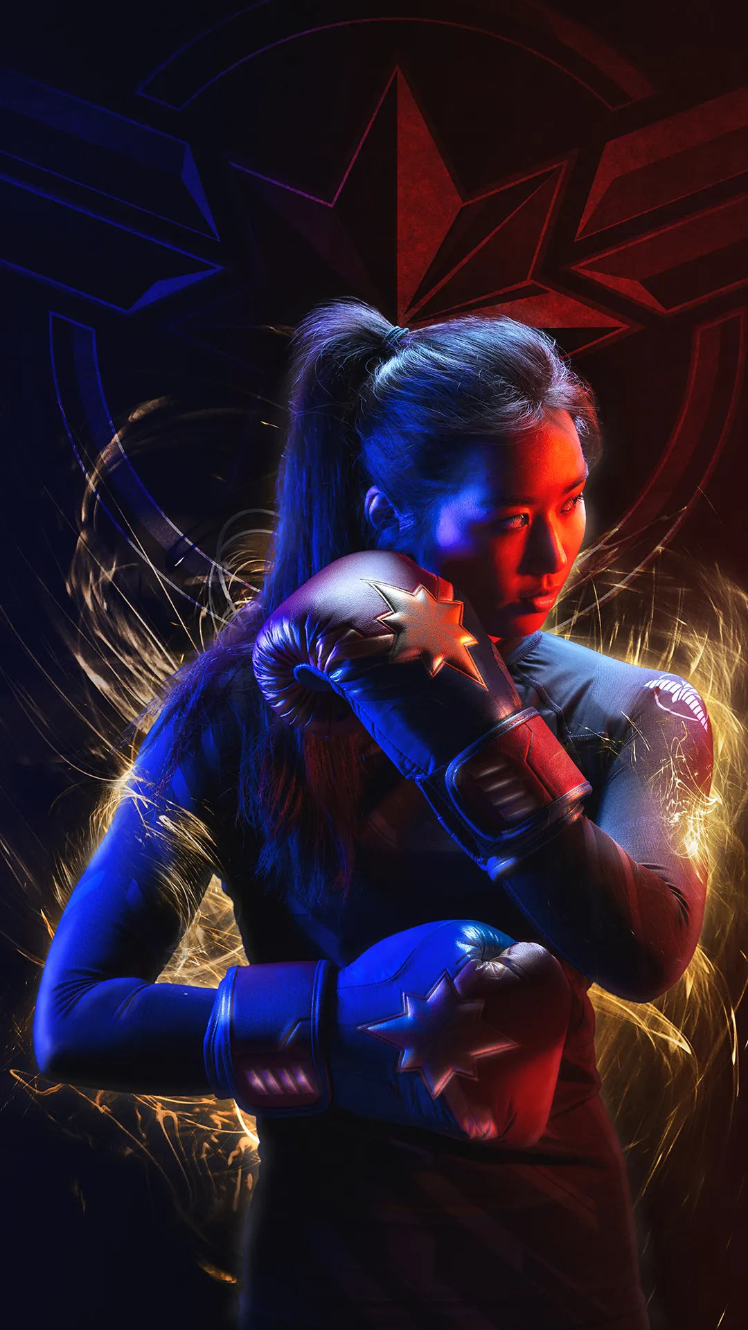 Athlete in Captain Marvel training gear