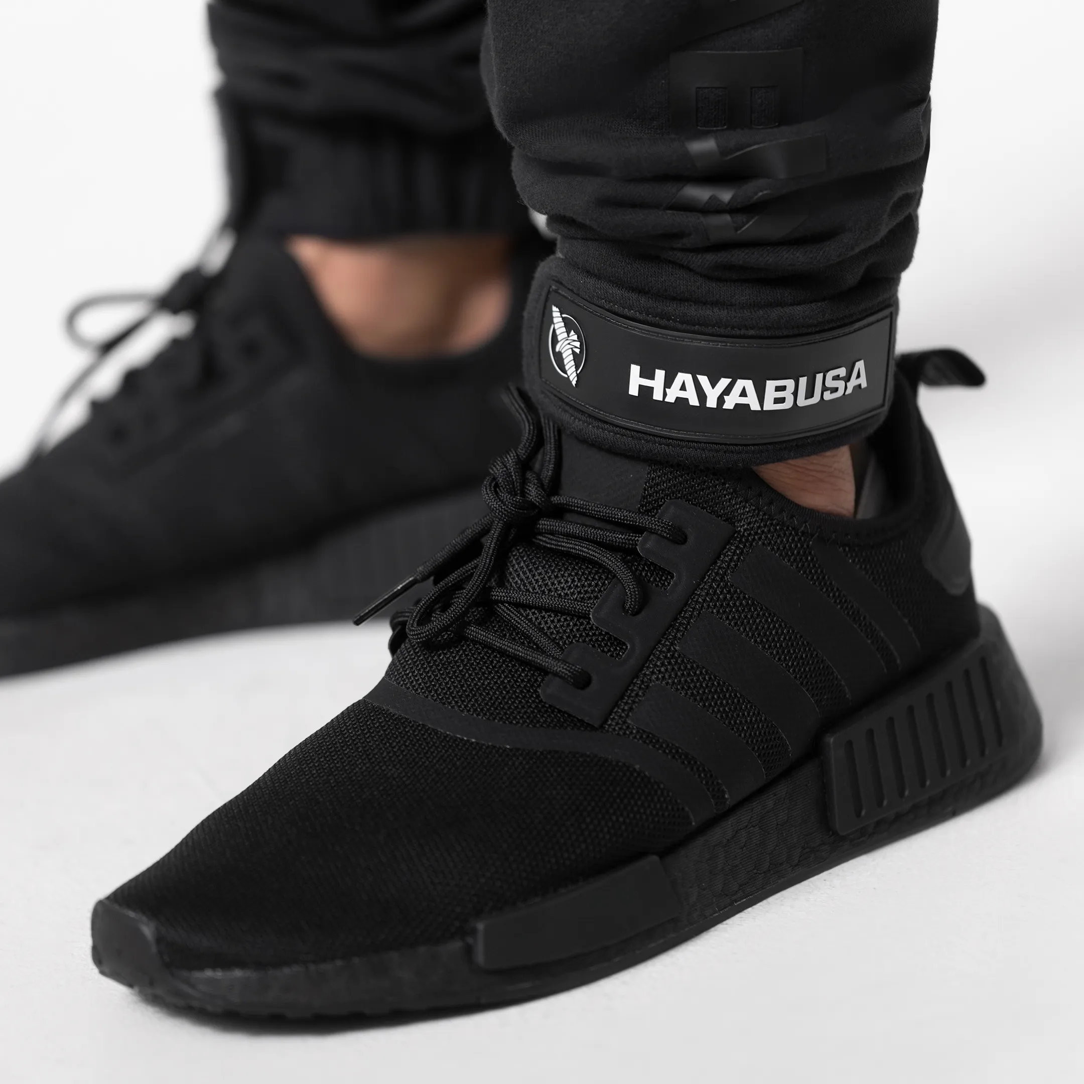 Close-up of a black sneaker with a Hayabusa ankle band