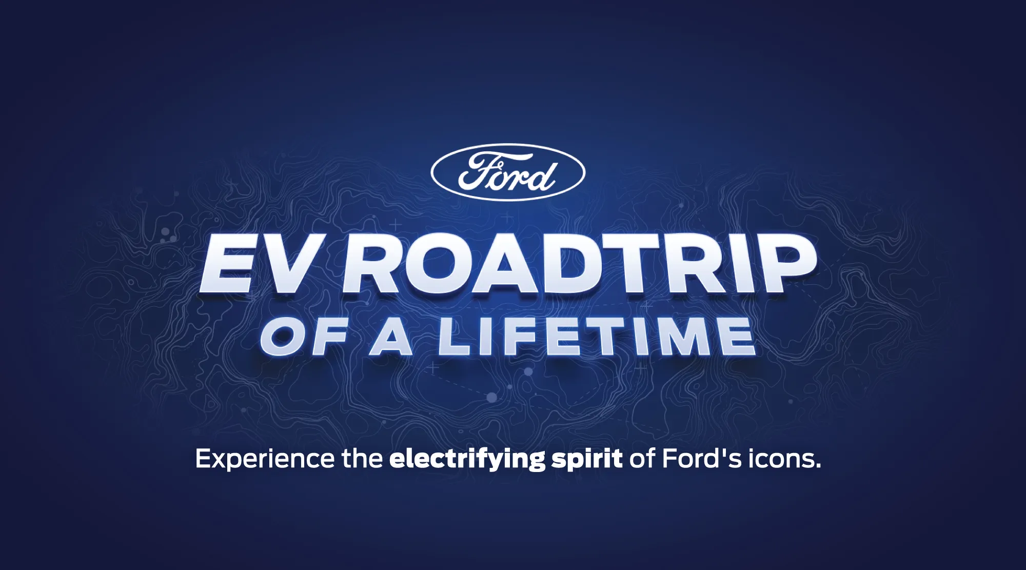 Ford EV Roadtrip promotional title screen with brand and event messaging