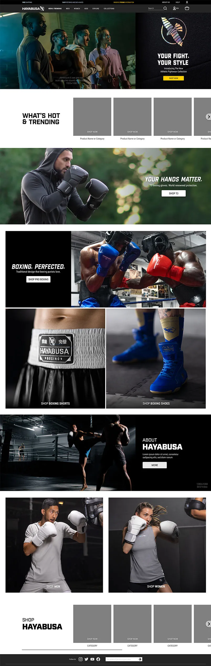 Desktop introducing the athletic collection with performance and comfort messaging