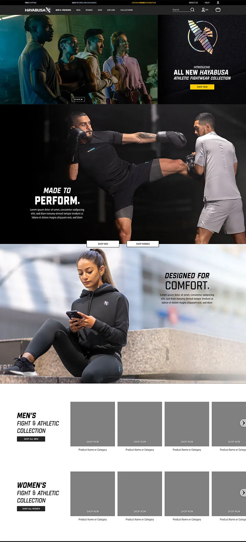 Desktop showcasing the athletic product lineup and category shop links