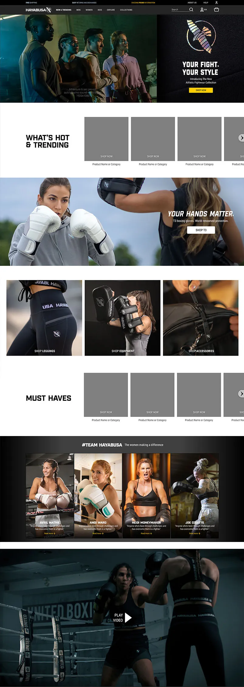 Desktop displaying the athletic collection hero and product category browsing