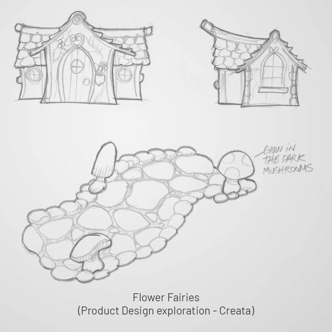 Flower Fairies furniture designs with ornamental swings and spiral leaf details