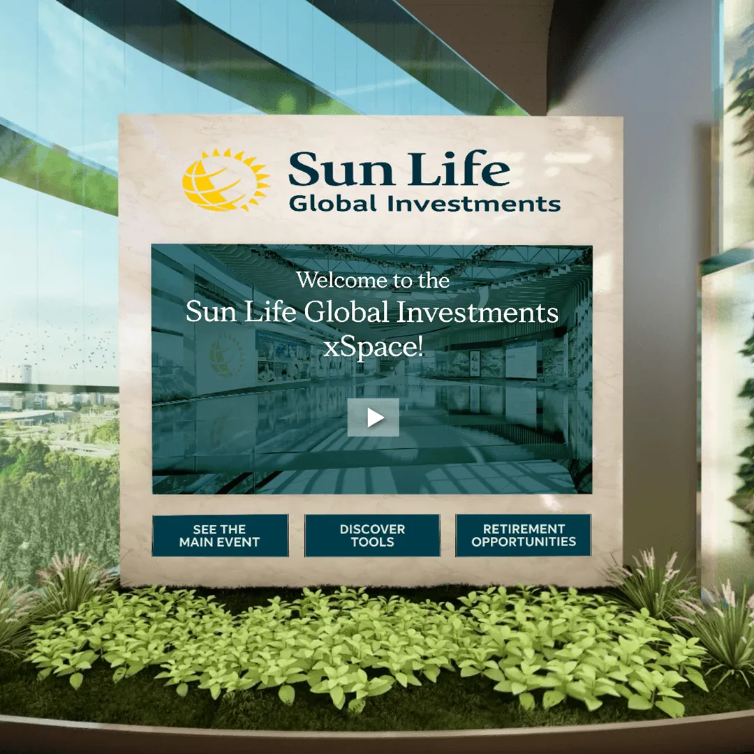 Sun Life Global Investments xSpace welcome screen inside the 3D environment