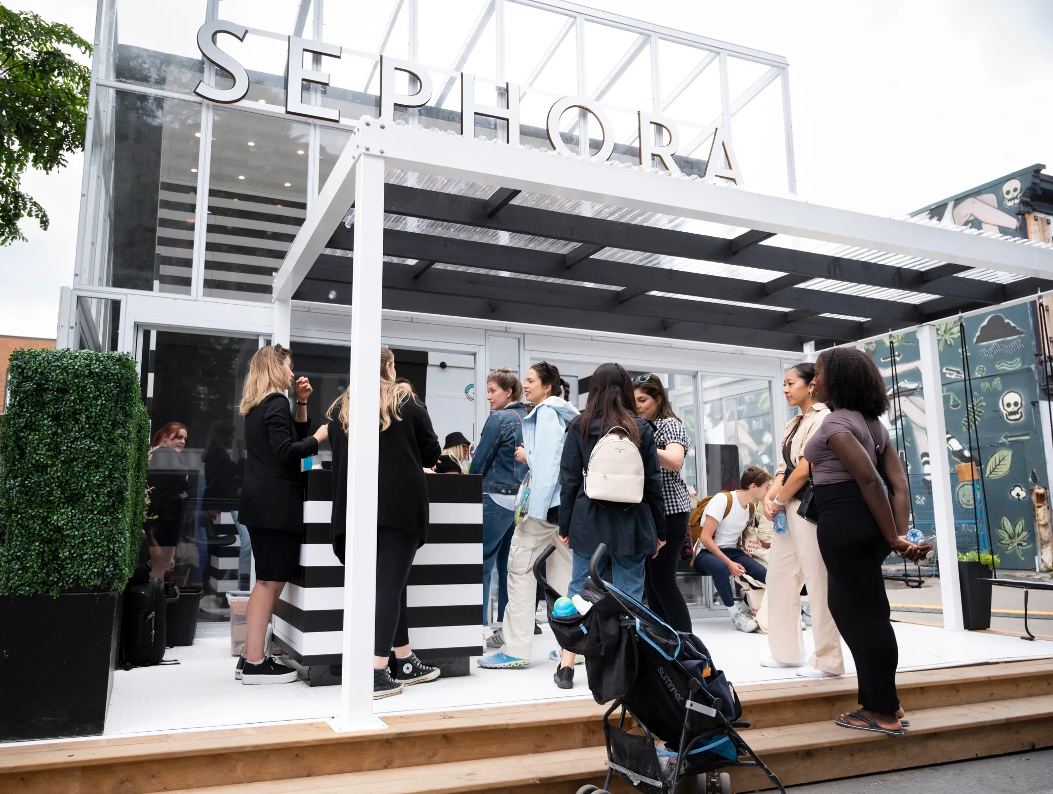 Sephora Artistry House exterior with a crowd queued outside