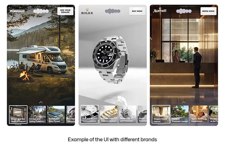 Four branded Cinco app mockups shown in different color tones side by side